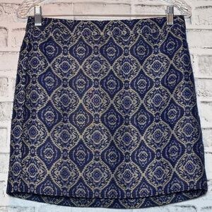 J.Crew Elegant‎ Blue and Gold Patterned pencil Skirt size 2